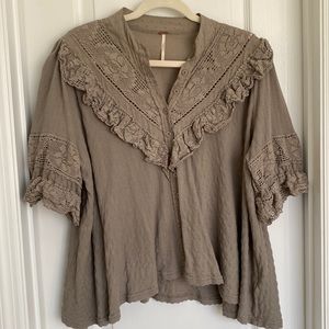 Free People Ruffle Lace Knit Top